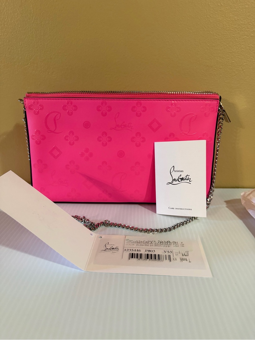 Christian Louboutin Hot Pink Embossed Leather Chain Crossbody